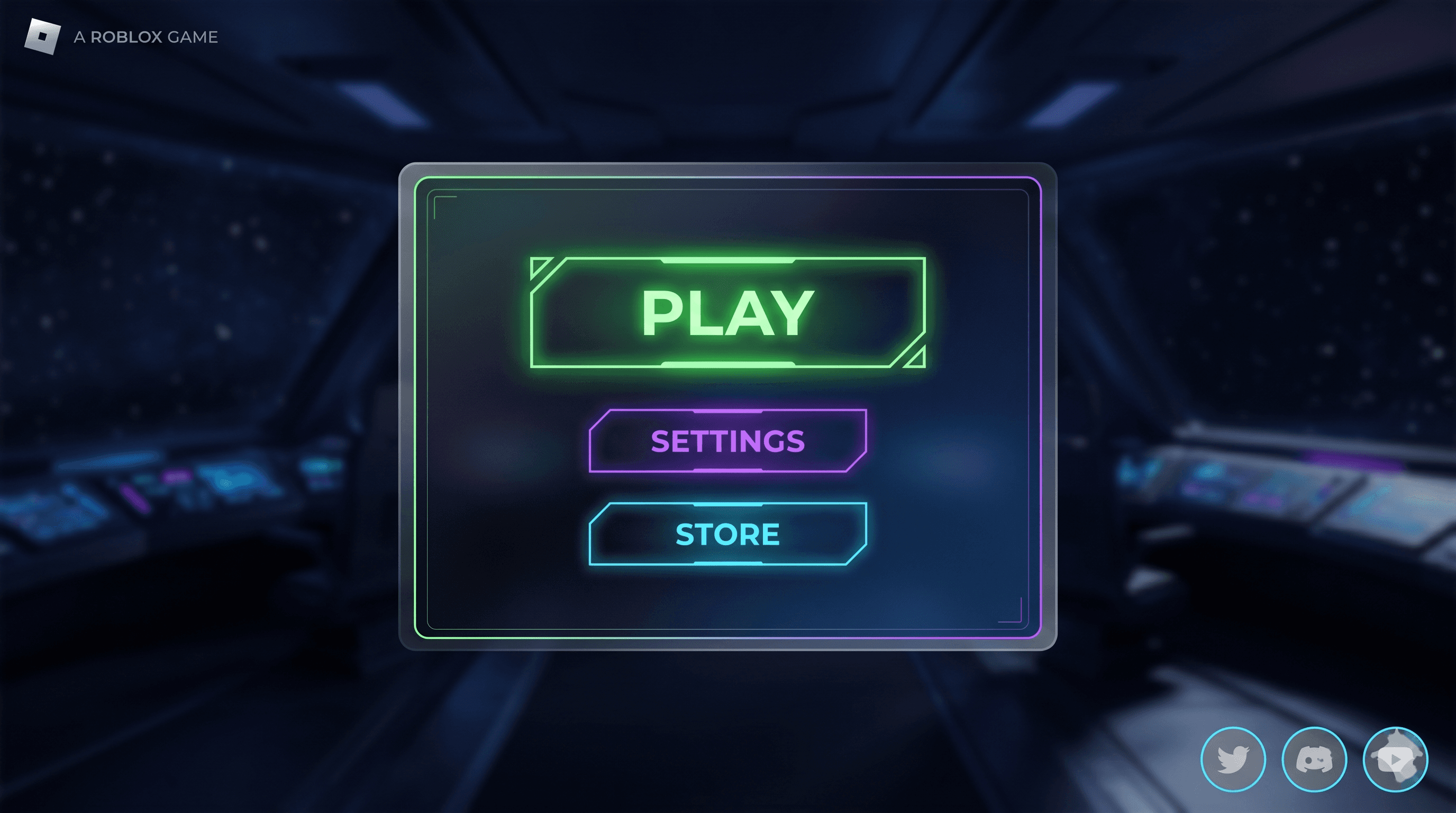 Main Menu Roblox GUI template preview — Play / Settings / Store, clean style, desktop layout